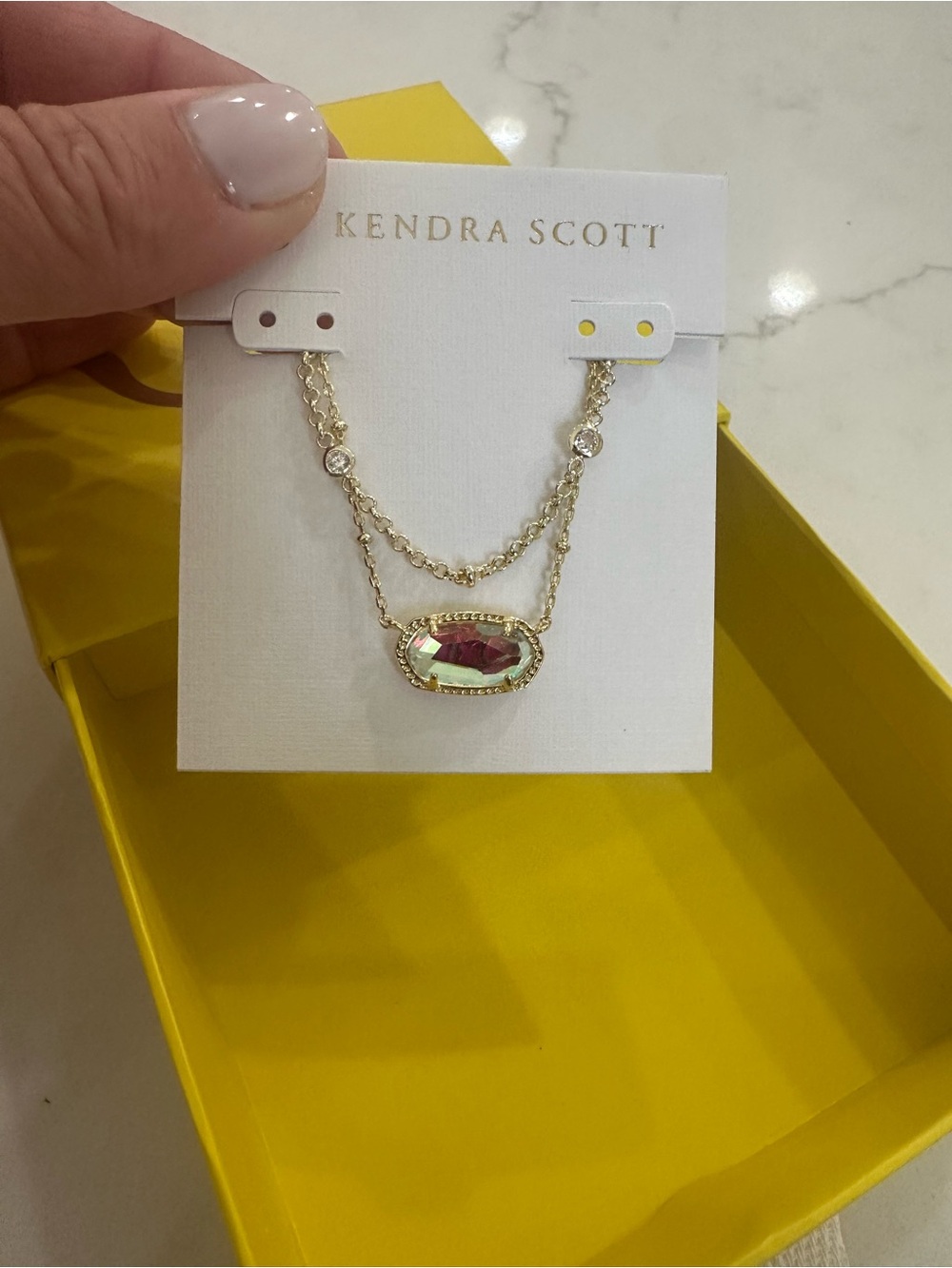 Kendra Scott Gold Double-Layer Necklace with Iridescent Crystal Center Stone